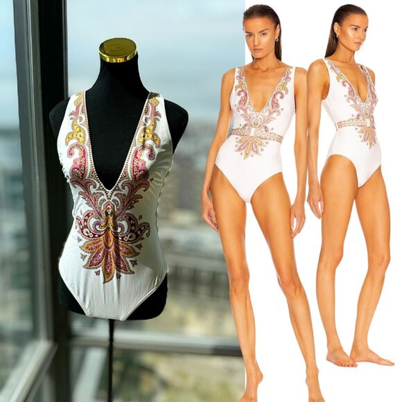 🆕 ZIMMERMANN 🧿 NWOT Teddy Paisley Plunge Bathing Suit, Sz 3 - MISSING BELT - Picture 1 of 16